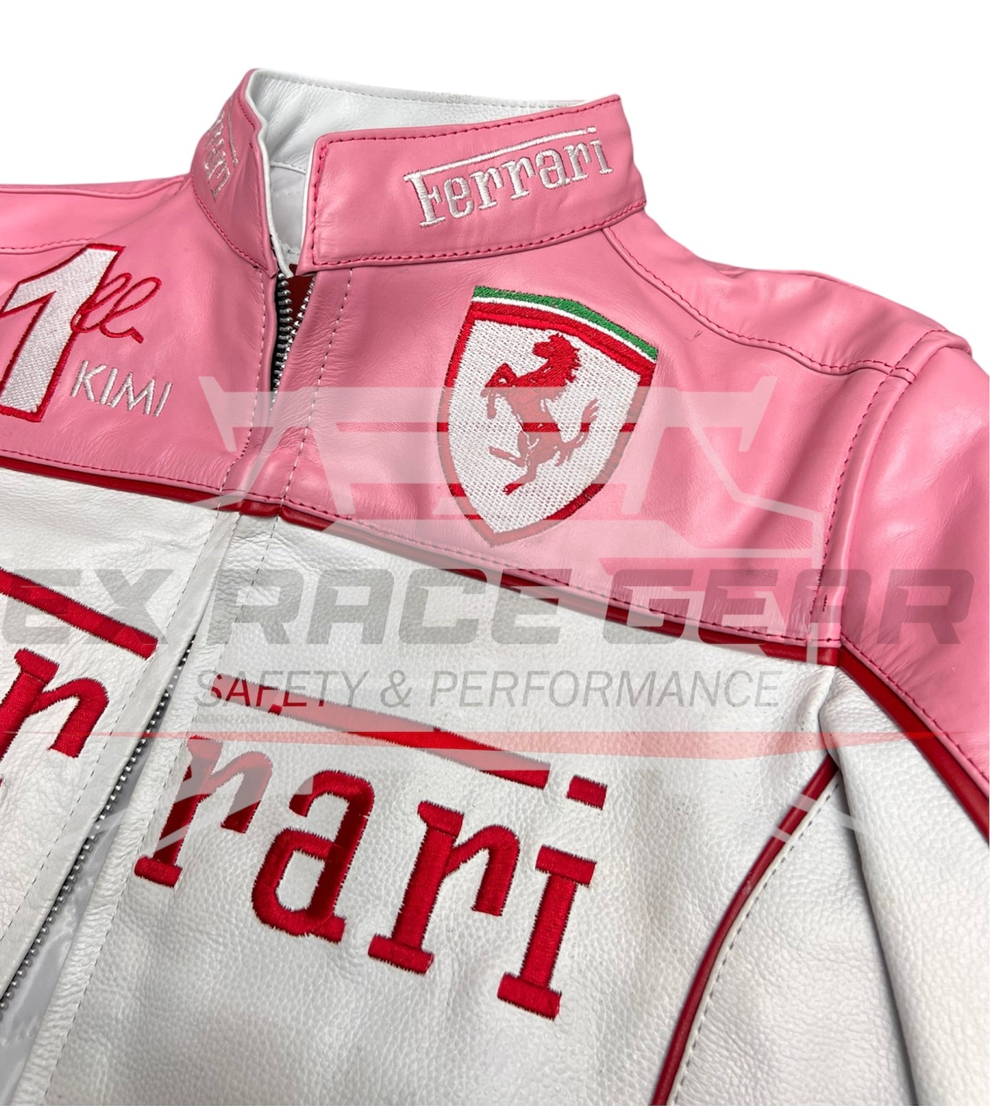 Ferrari Pink Leather F1 Racing Jacket – Vintage Edition
