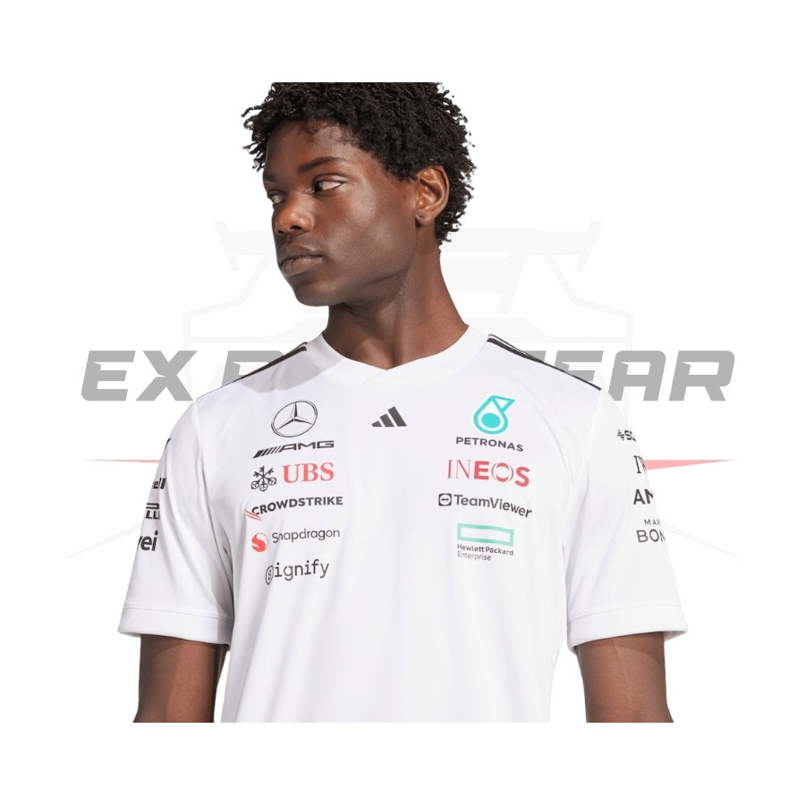 Mercedes AMG Petronas adidas F1 2025 Team Driver T-Shirt - White In Stock Ex Race Gear