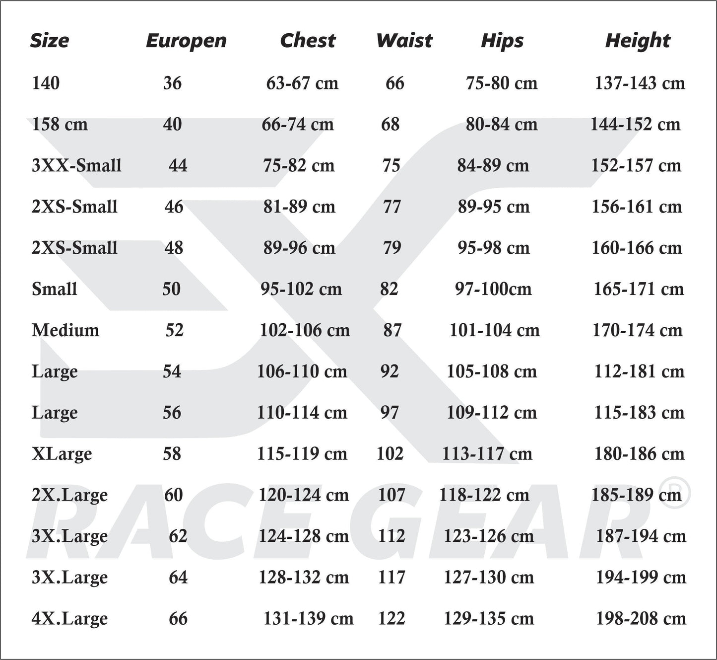 Size chart