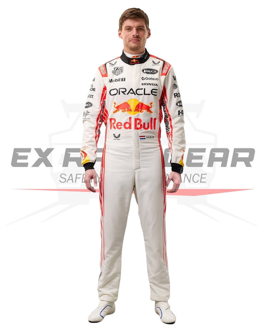 Max Verstappen racing at the Japanese Grand Prix in 2025 wearing his Red Bull Racing suit - Ex Eace Gear