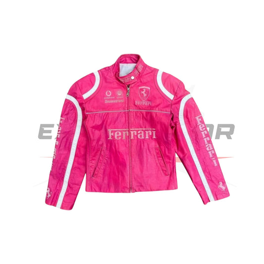 Pink Ferrari Racing Leather Jacket – Vintage F1 Style Ex Race Gear