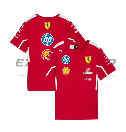 Front view of the Scuderia Ferrari 2025 Team Polo featuring the team logo and red accents. - Ex Race Gear
