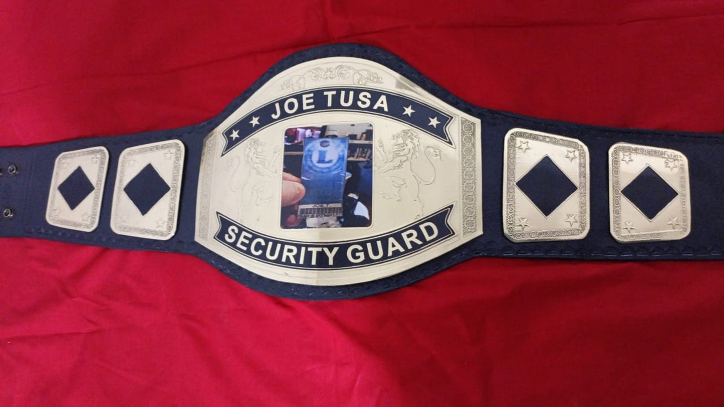 Custom Name and Security Guard Card Logo Wrestling Championship Belt poshleathers-14b7