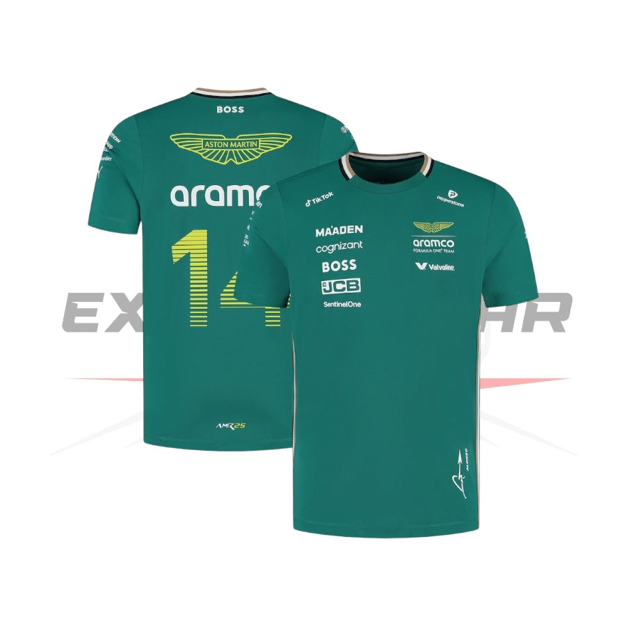 Aston Martin Aramco Cognizant F1 2025 Fernando Alonso Team Driver T-Shirt Ex Race Gear