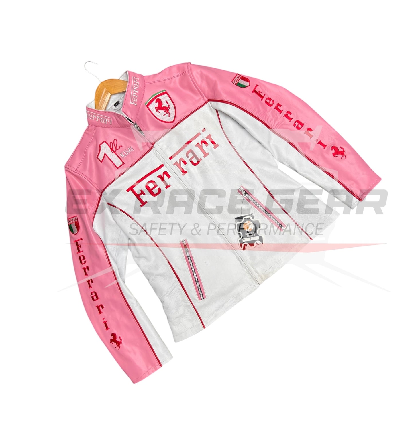 Ferrari Pink Leather F1 Racing Jacket – Vintage Edition