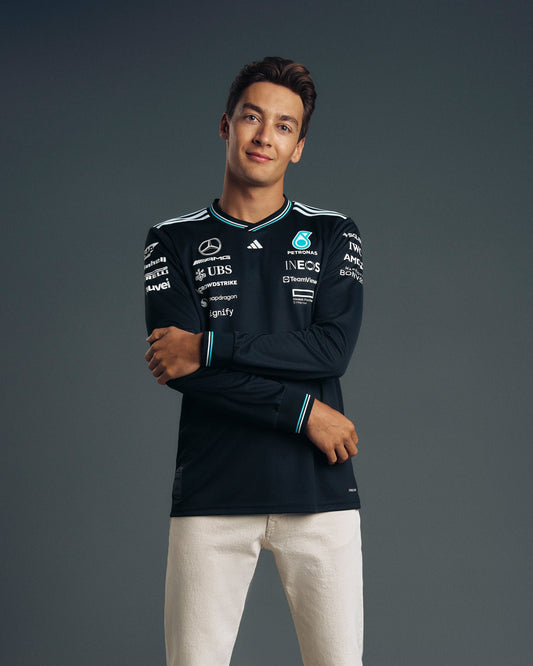 Mens 2025 Authentic Long Sleeve Driver Tee Black Mercedes-AMG PETRONAS F1 Team