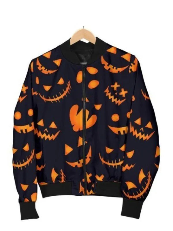 Halloween Pumpkins Pattern Black Jacket – Spooky Seasonal Streetwear Ex Race Gear