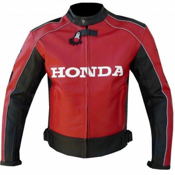 Honda Red Unique Wing Motorcycle Racing Cowhide Leather Jacket 3A MOTO LEATHER