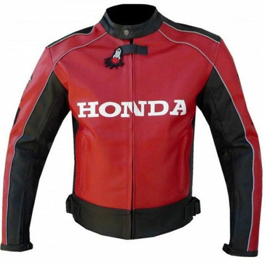 Honda Red Unique Wing Motorcycle Racing Cowhide Leather Jacket 3A MOTO LEATHER
