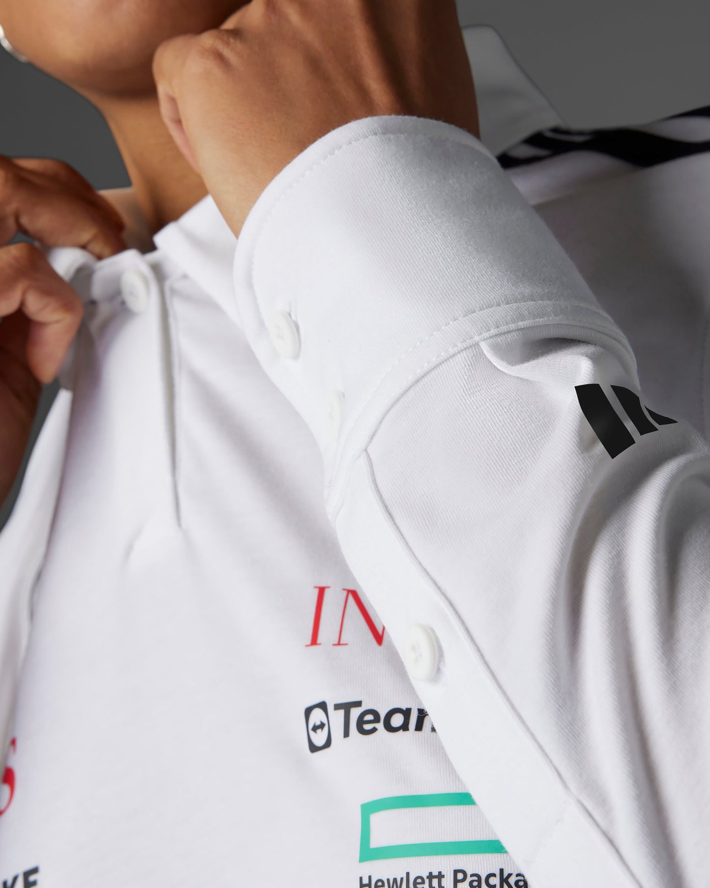 Womens 2025 Team Long Sleeve Polo White Mercedes-AMG PETRONAS F1 Team