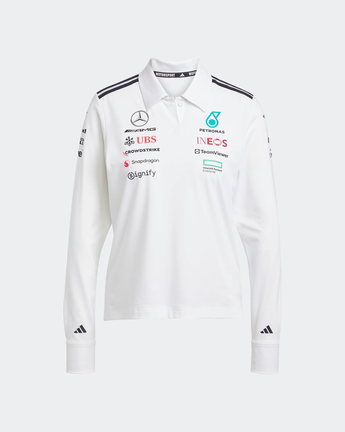 Womens 2025 Team Long Sleeve Polo White Mercedes-AMG PETRONAS F1 Team