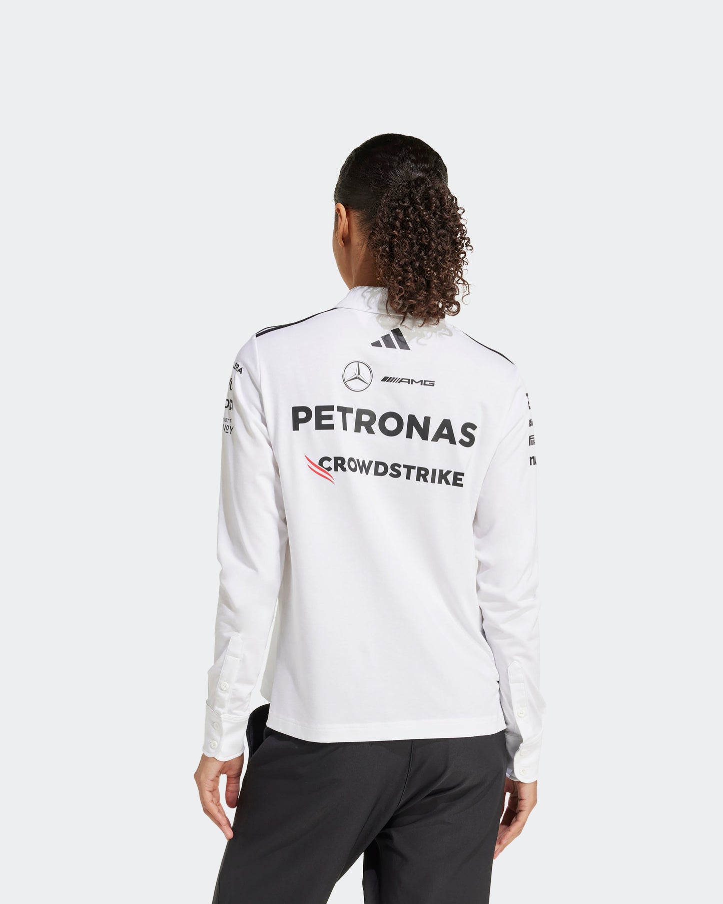 Womens 2025 Team Long Sleeve Polo White Mercedes-AMG PETRONAS F1 Team