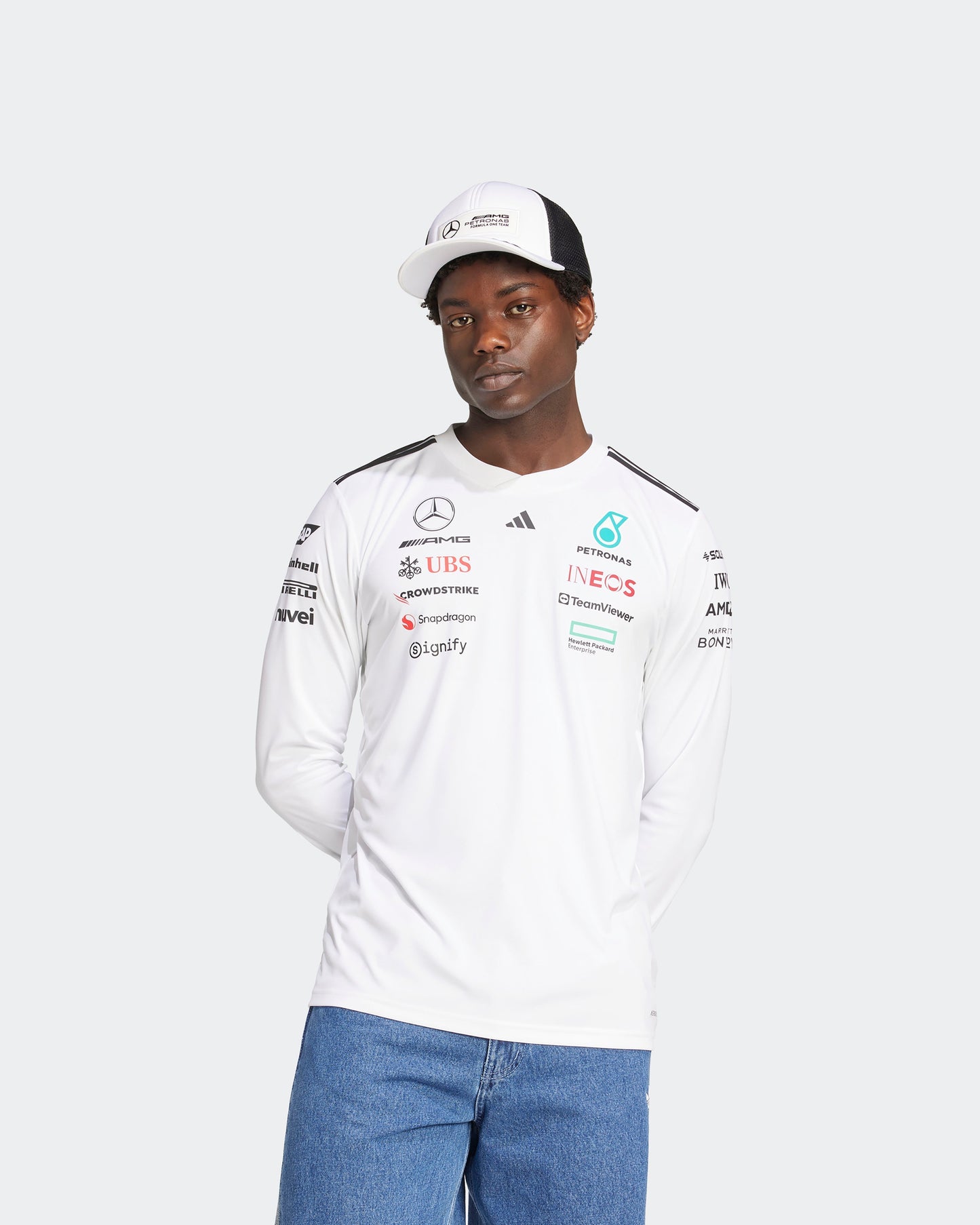 Mens 2025 Team Long Sleeve Driver Tee White - Ex Race Gear