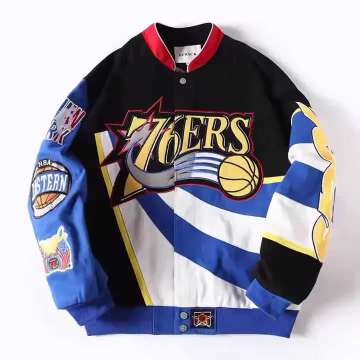 Rare PHILADELPHIA 76ERS Vintage Embroidered Jacket - Unisex SHABA Collection