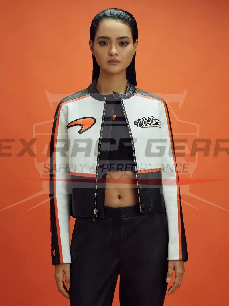 Reiss x McLaren F1 - Peak Colourblock Leather Biker Jacket - Ex Race Gear