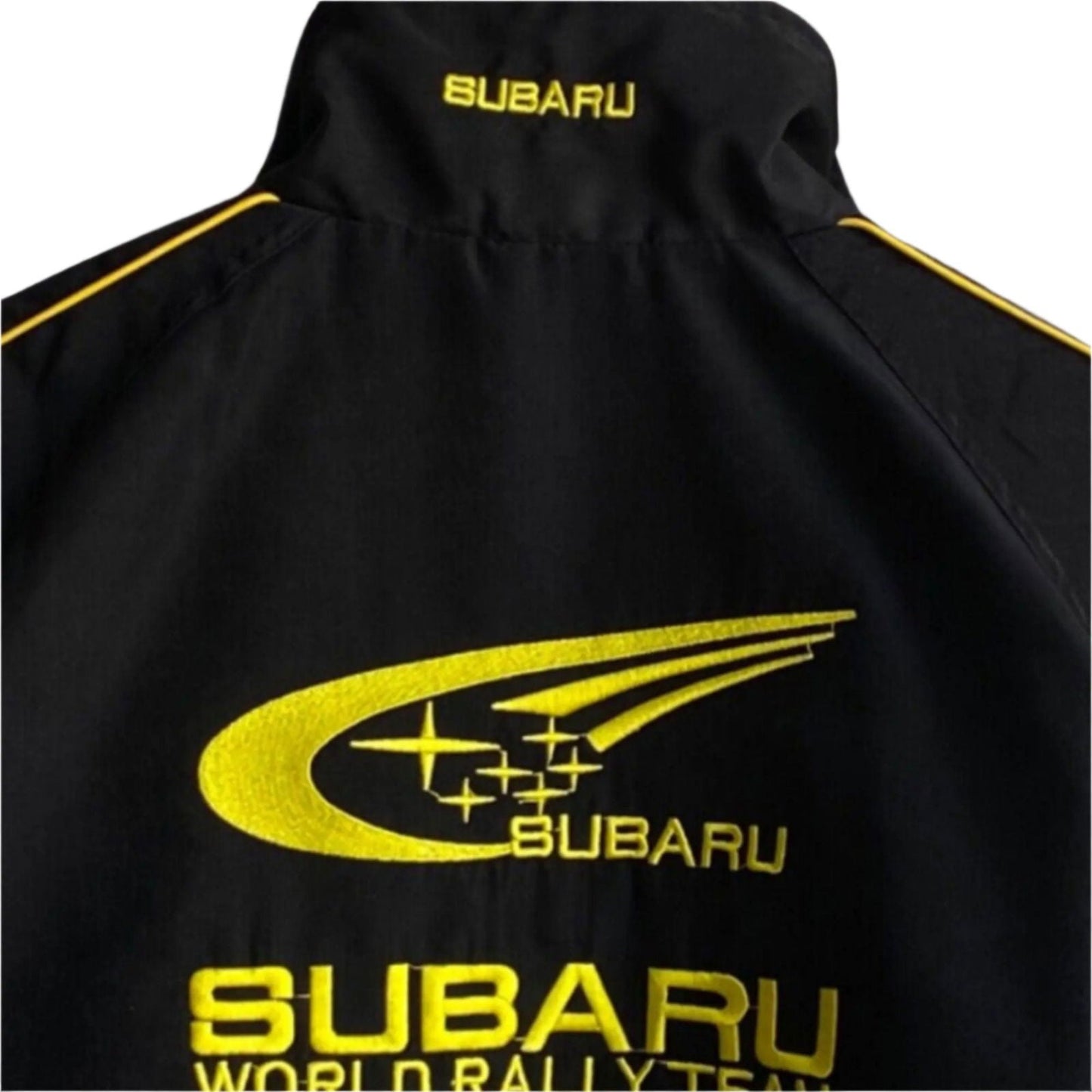 Subaru Rally Vintage Black Jacket | Classic Motorsport Apparel - Speedxcrafts