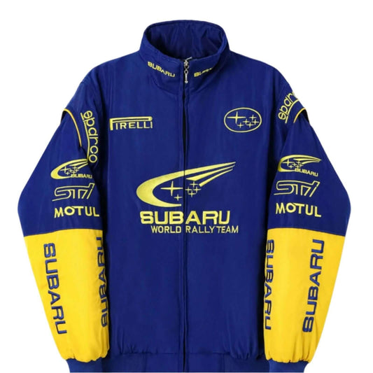 Subaru Rally Vintage Blue Jacket | Iconic Motorsport Apparel - Speedxcrafts