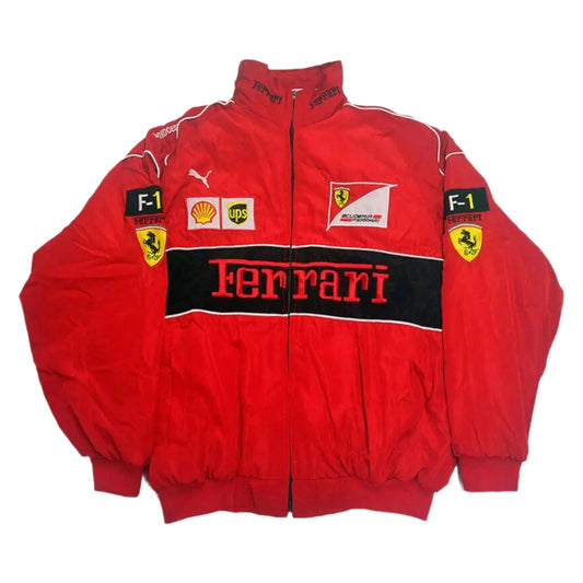 Vintage Ferrari Racing Embroidery Stylish Winter F1 Jacket - Ex Race Gear