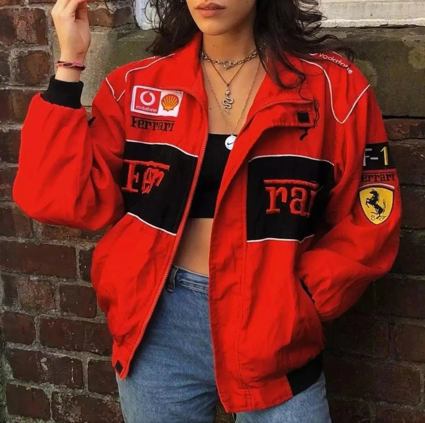 Vintage Ferrari Racing Embroidery Stylish Winter F1 Jacket - Ex Race Gear