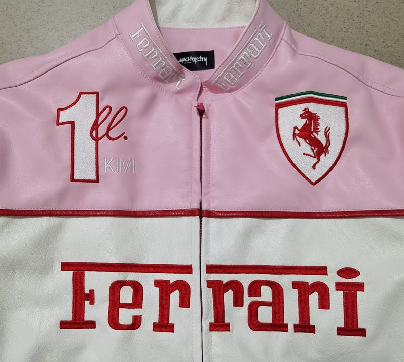Ferrari Pink Leather Vintage Racing Jacket SHABA Collection