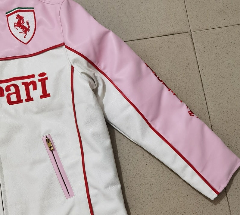 Ferrari Pink Leather Vintage Racing Jacket SHABA Collection