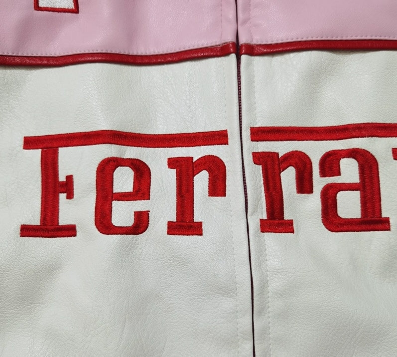 Ferrari Pink Leather Vintage Racing Jacket SHABA Collection