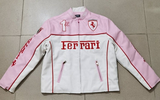 Ferrari Pink Leather Vintage Racing Jacket SHABA Collection
