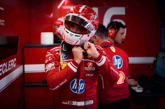 Charles Leclerc driving the Ferrari during the 2025 Australian Grand Prix at Albert Park, looking frustrated after a costly mistake