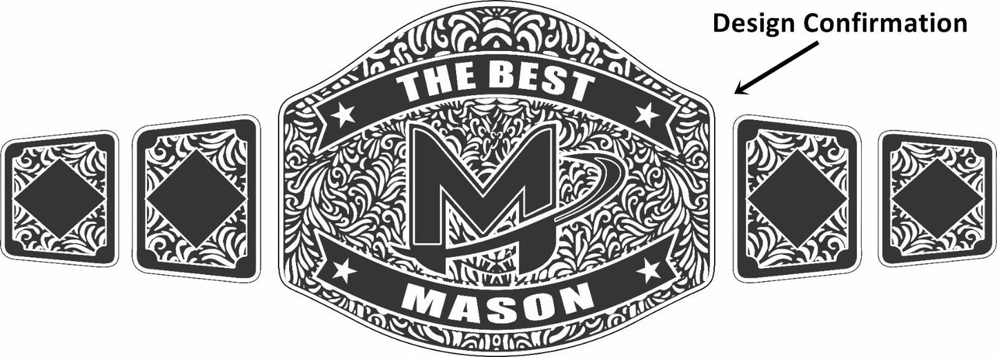 Custom Name and Mason Logo Wrestling Championship Belt poshleathers-14b7