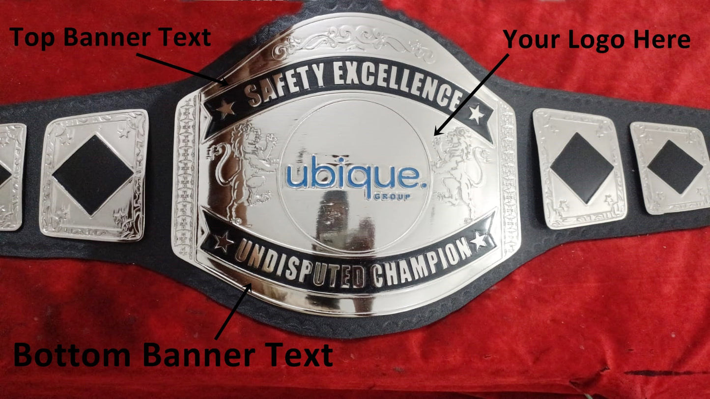 Custom Name and Ubique Group Logo Wrestling Championship Belt - Customize Wrestling Belts