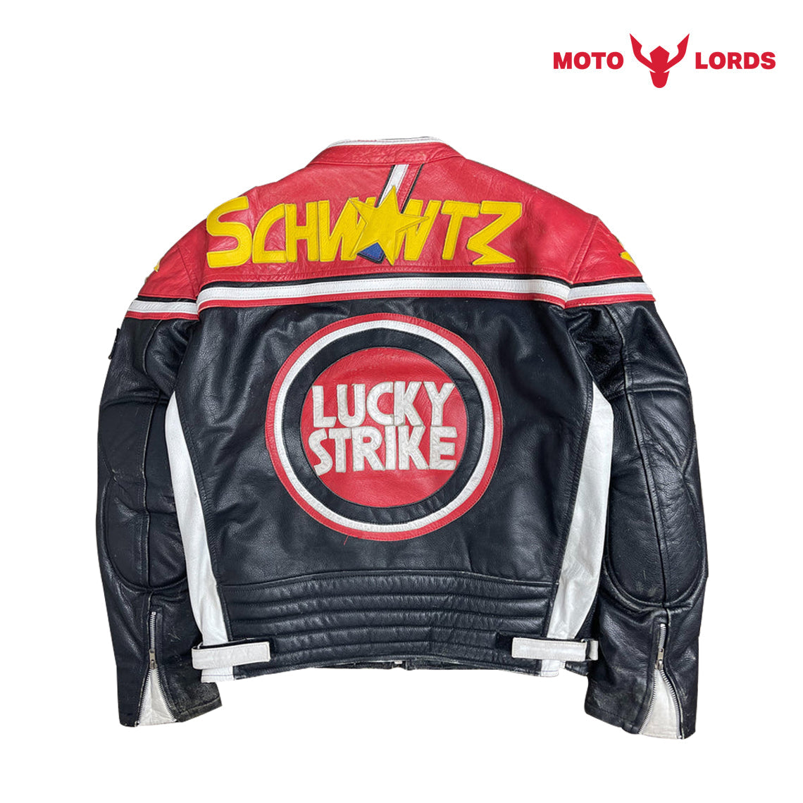 Lucky Strike Leather Jacket in Red and Black MotoLords