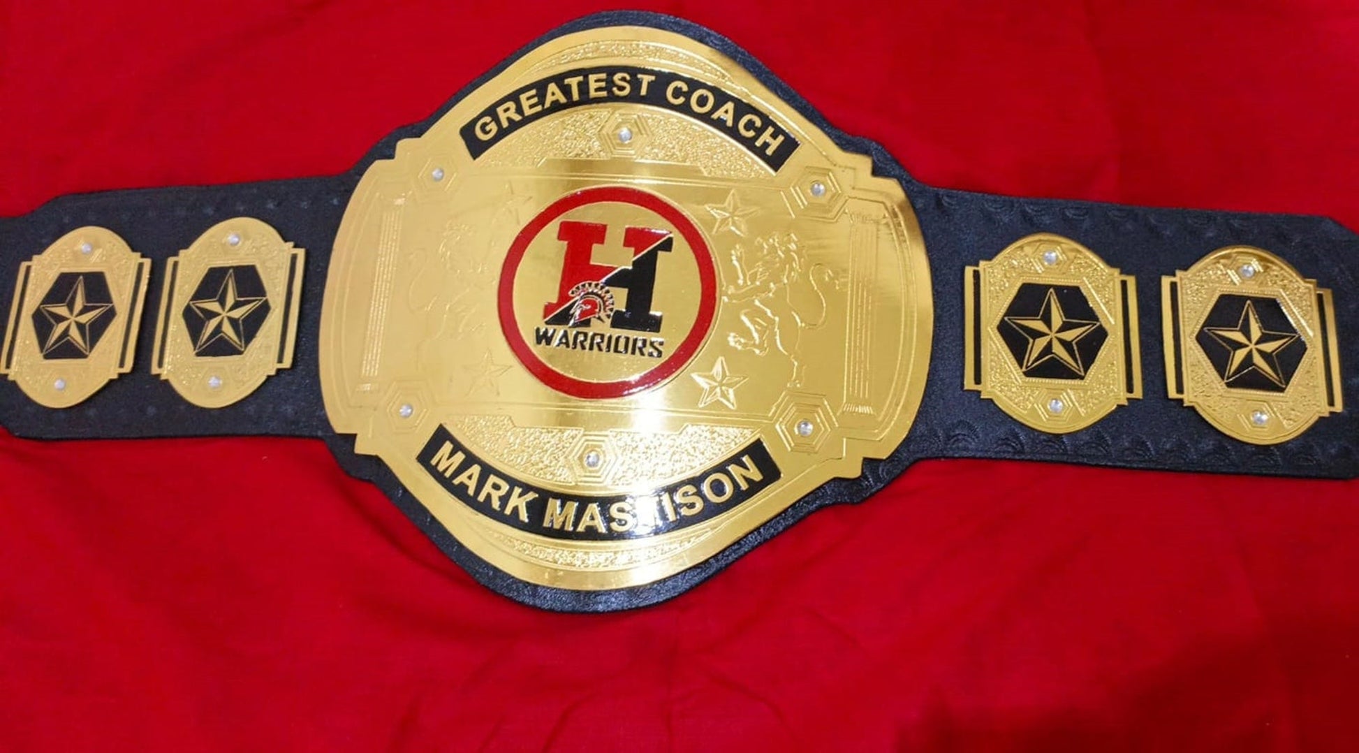 Custom Name and H Warriors Logo Wrestling Championship Belt poshleathers-14b7