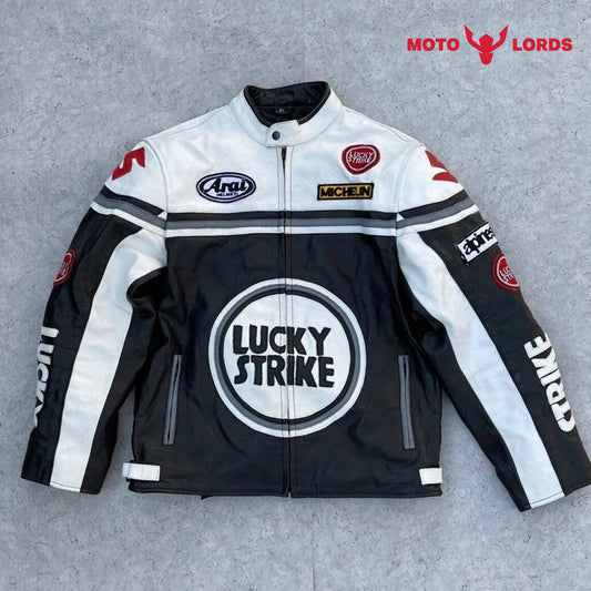 Lucky Strike White Leather Jacket Unisex MotoLords