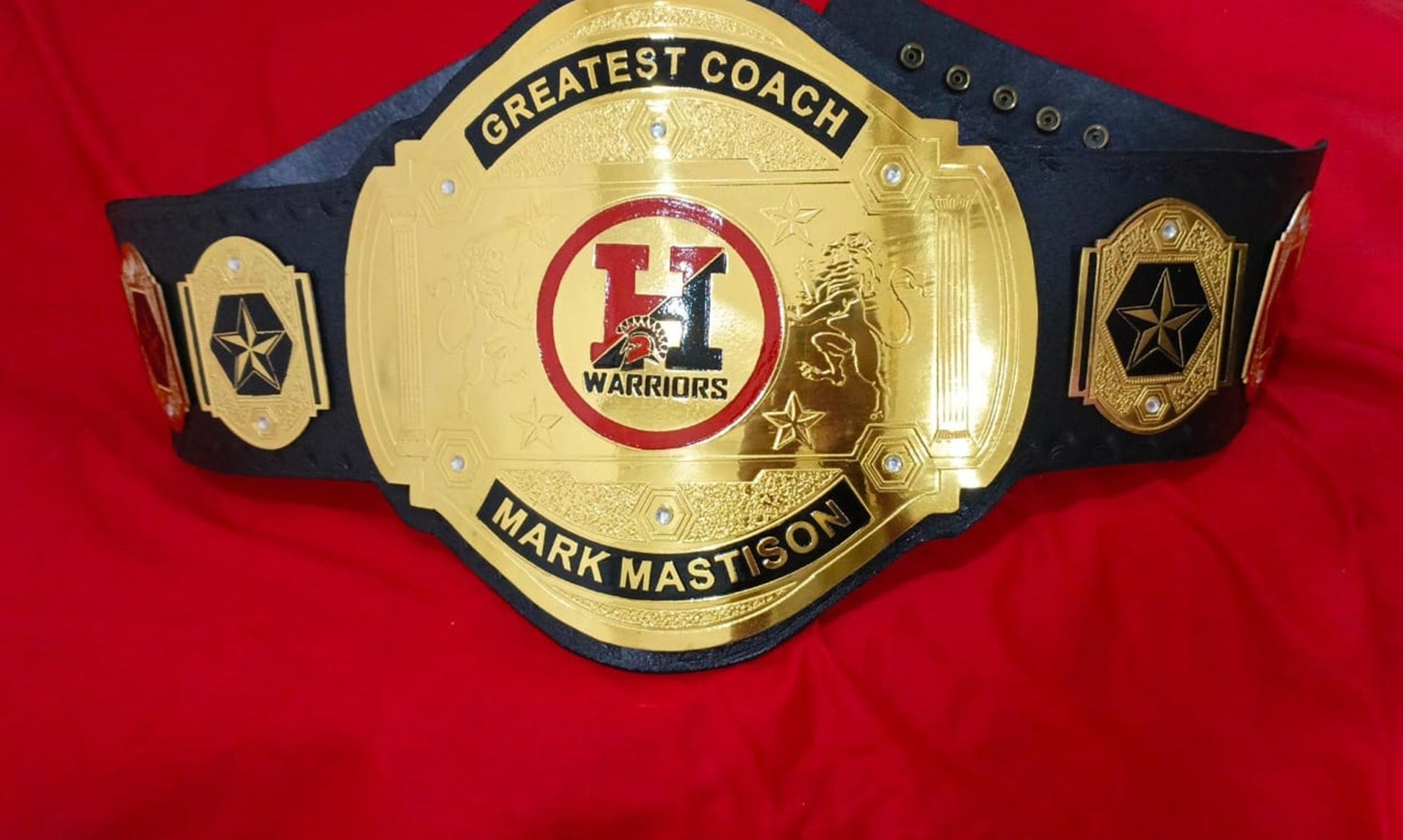 Custom Name and H Warriors Logo Wrestling Championship Belt poshleathers-14b7