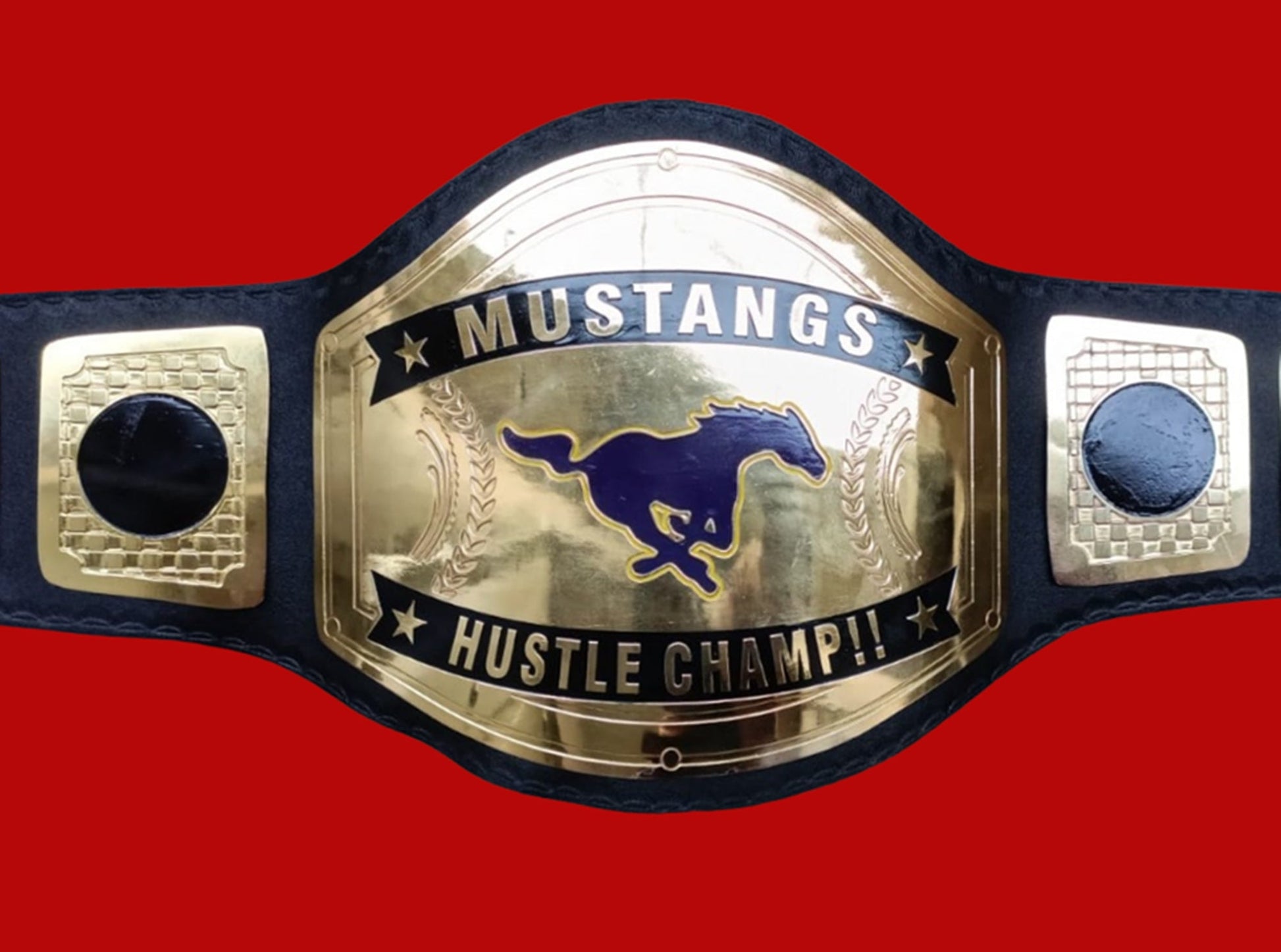 Custom Name and Mustangs Logo Wrestling Championship Belt poshleathers-14b7