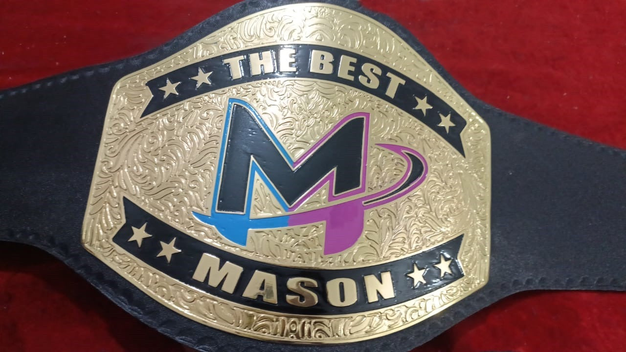 Custom Name and Mason Logo Wrestling Championship Belt poshleathers-14b7