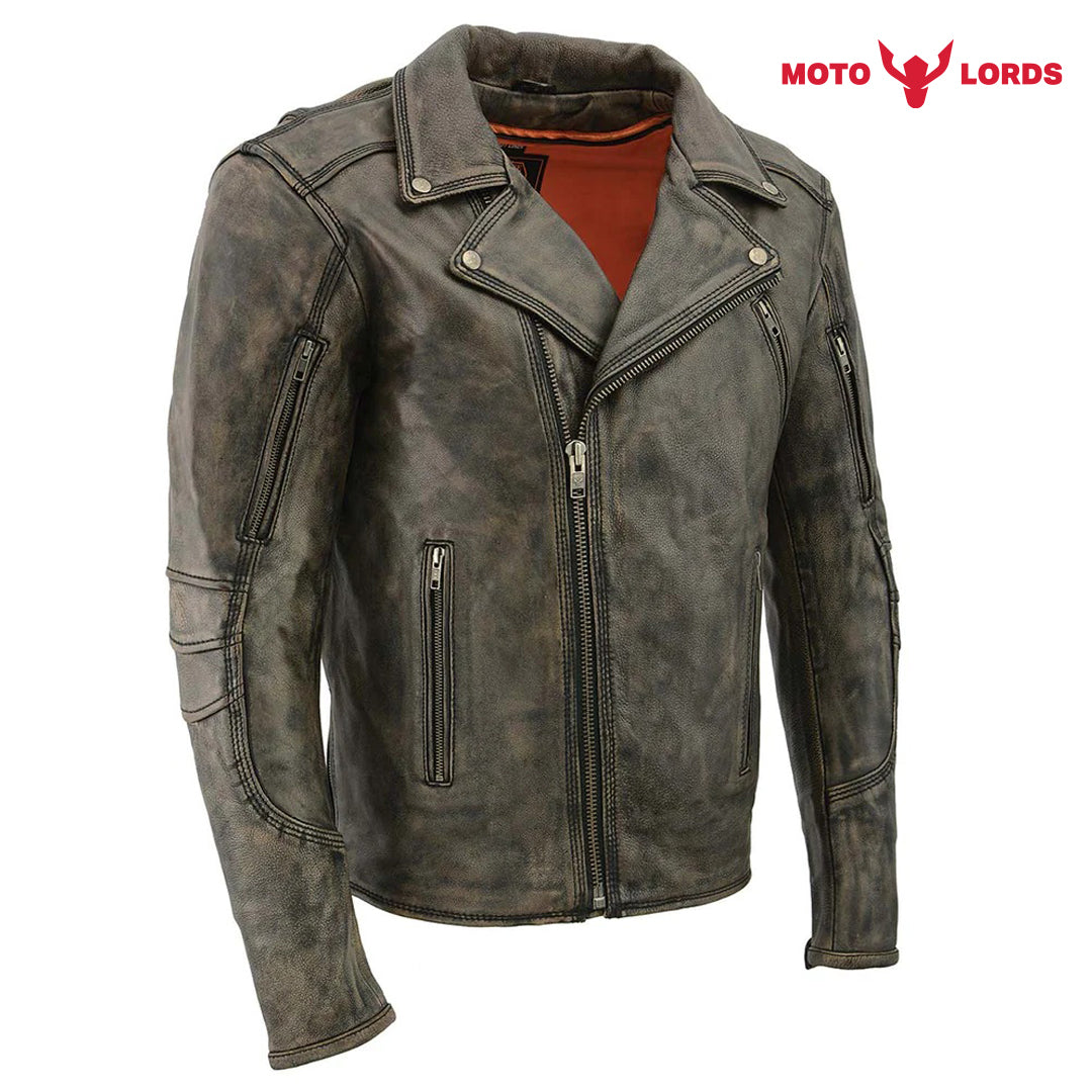 Rider's Choice ML71578 Men's Distressed Brown Triple Stitched' Beltless Motorcycle Leather Jacket | Ex Race Gear