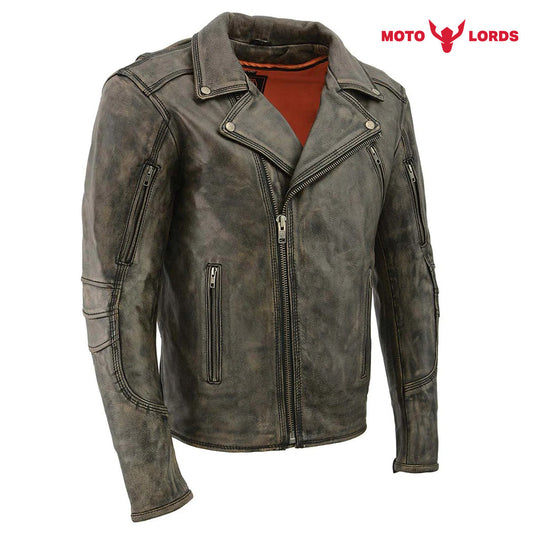 Rider's Choice ML71578 Men's Distressed Brown Triple Stitched' Beltless Motorcycle Leather Jacket MotoLords