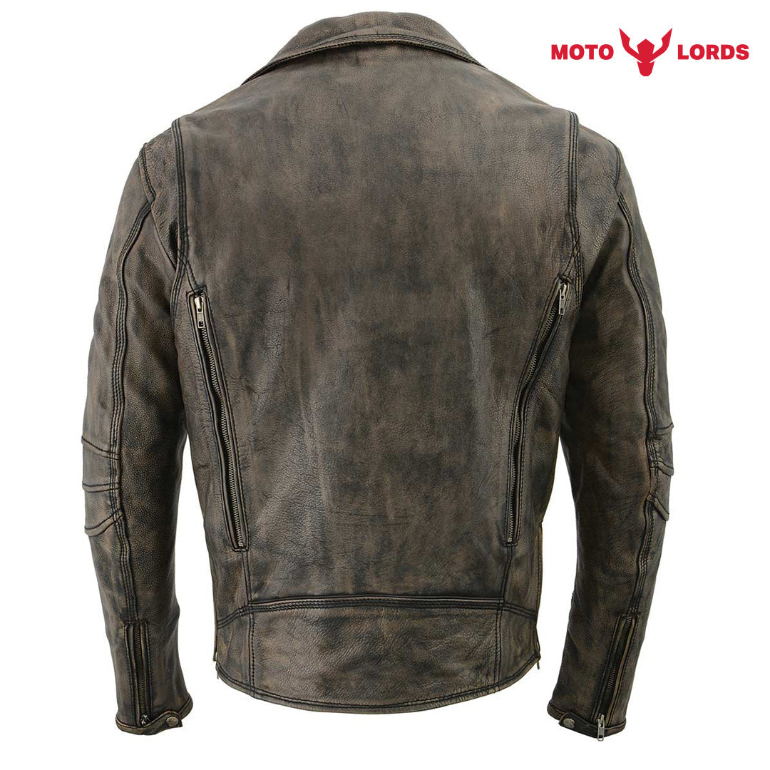 Rider's Choice ML71578 Men's Distressed Brown Triple Stitched' Beltless Motorcycle Leather Jacket | Ex Race Gear