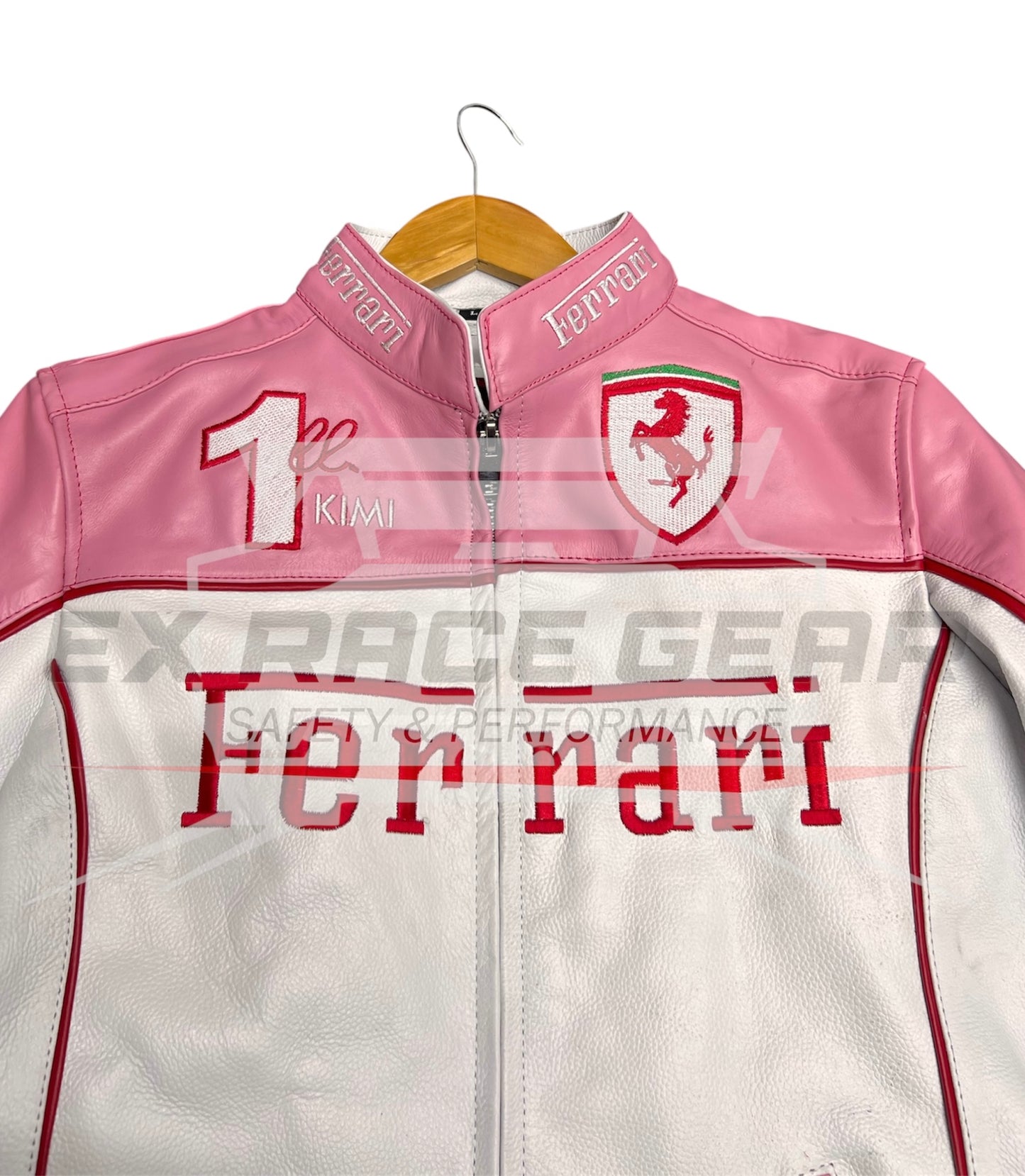 Ferrari Pink Leather F1 Racing Jacket – Vintage Edition