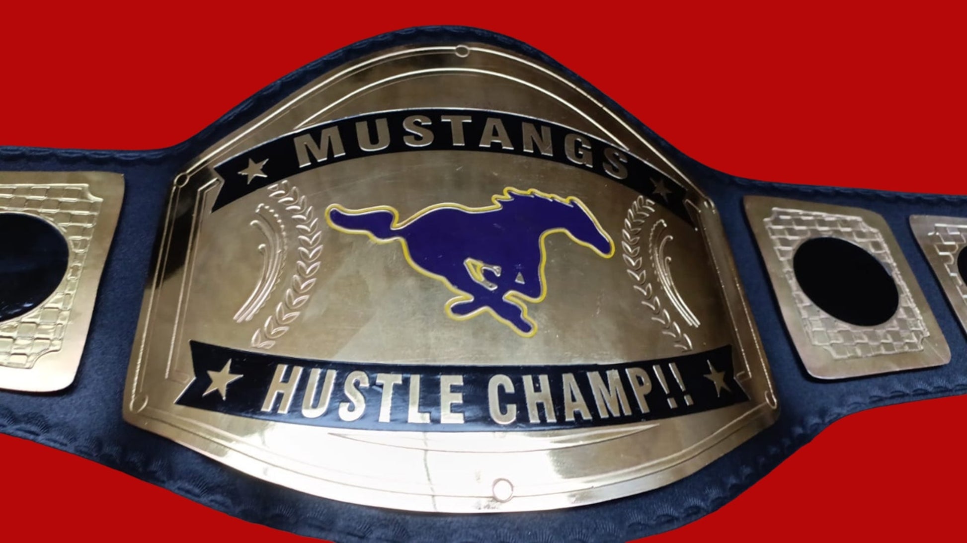 Custom Name and Mustangs Logo Wrestling Championship Belt poshleathers-14b7