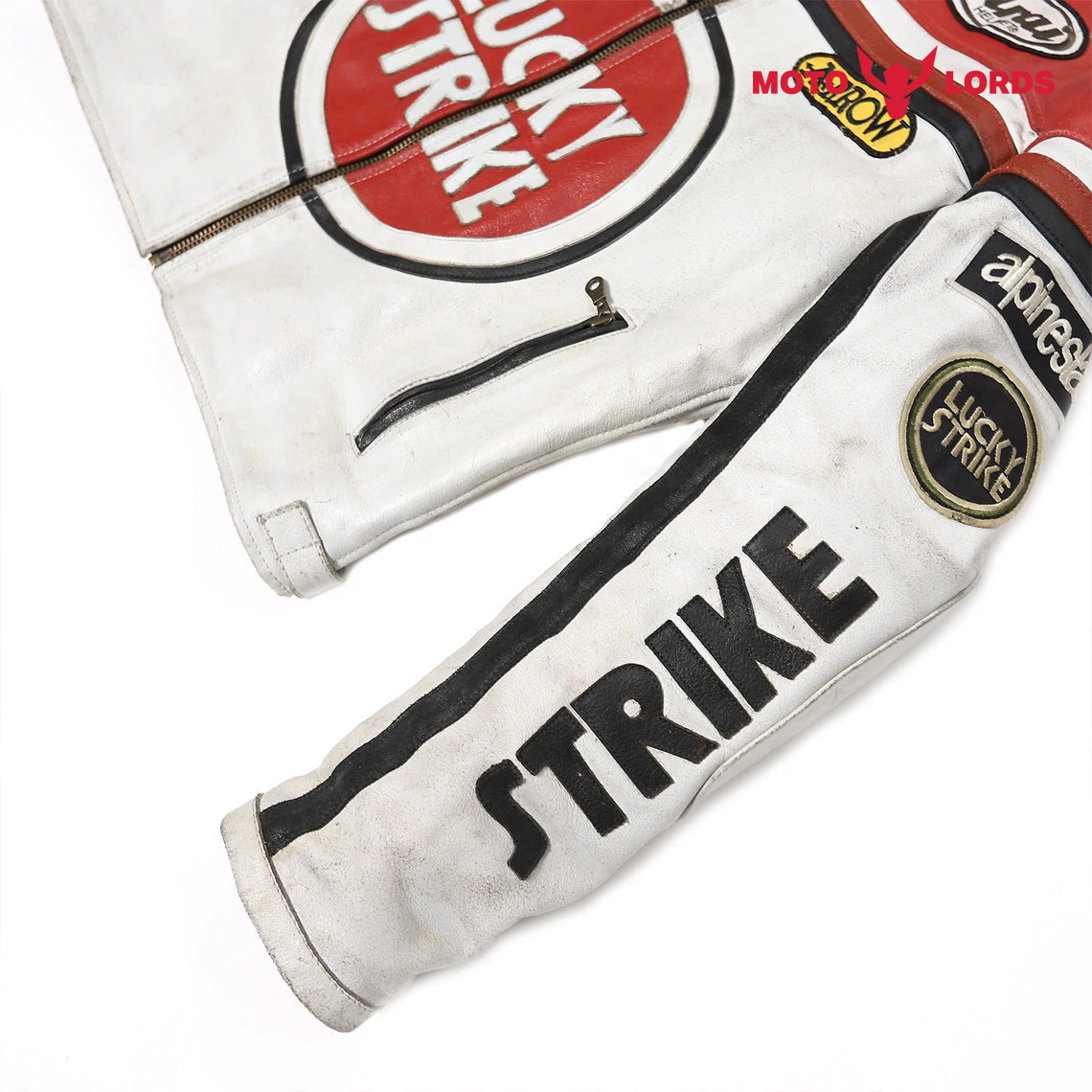 Lucky Strike Leather Jacket in Red and White MotoLords