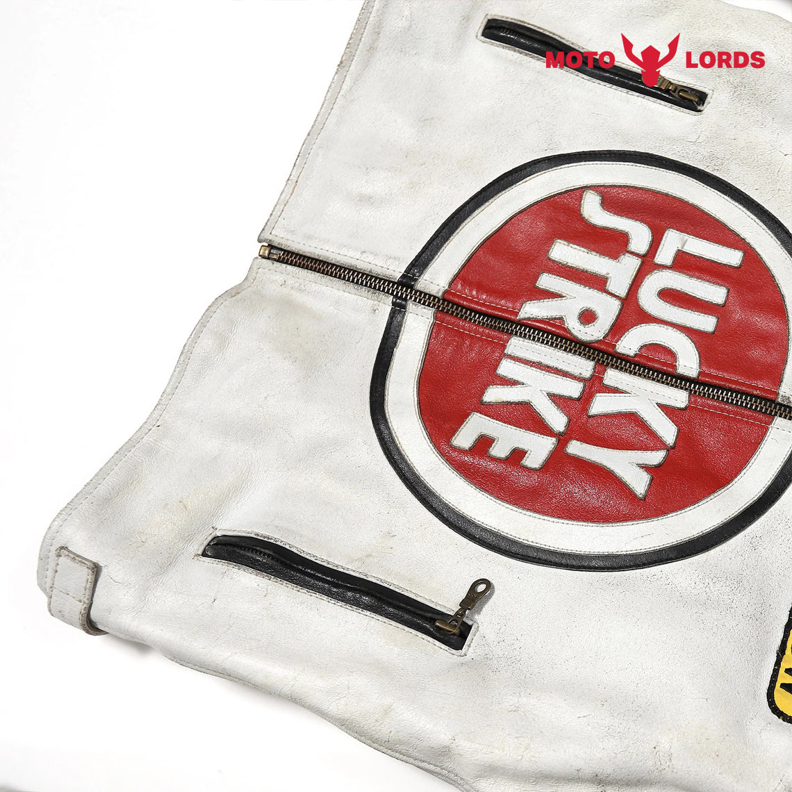 Lucky Strike Leather Jacket in Red and White MotoLords