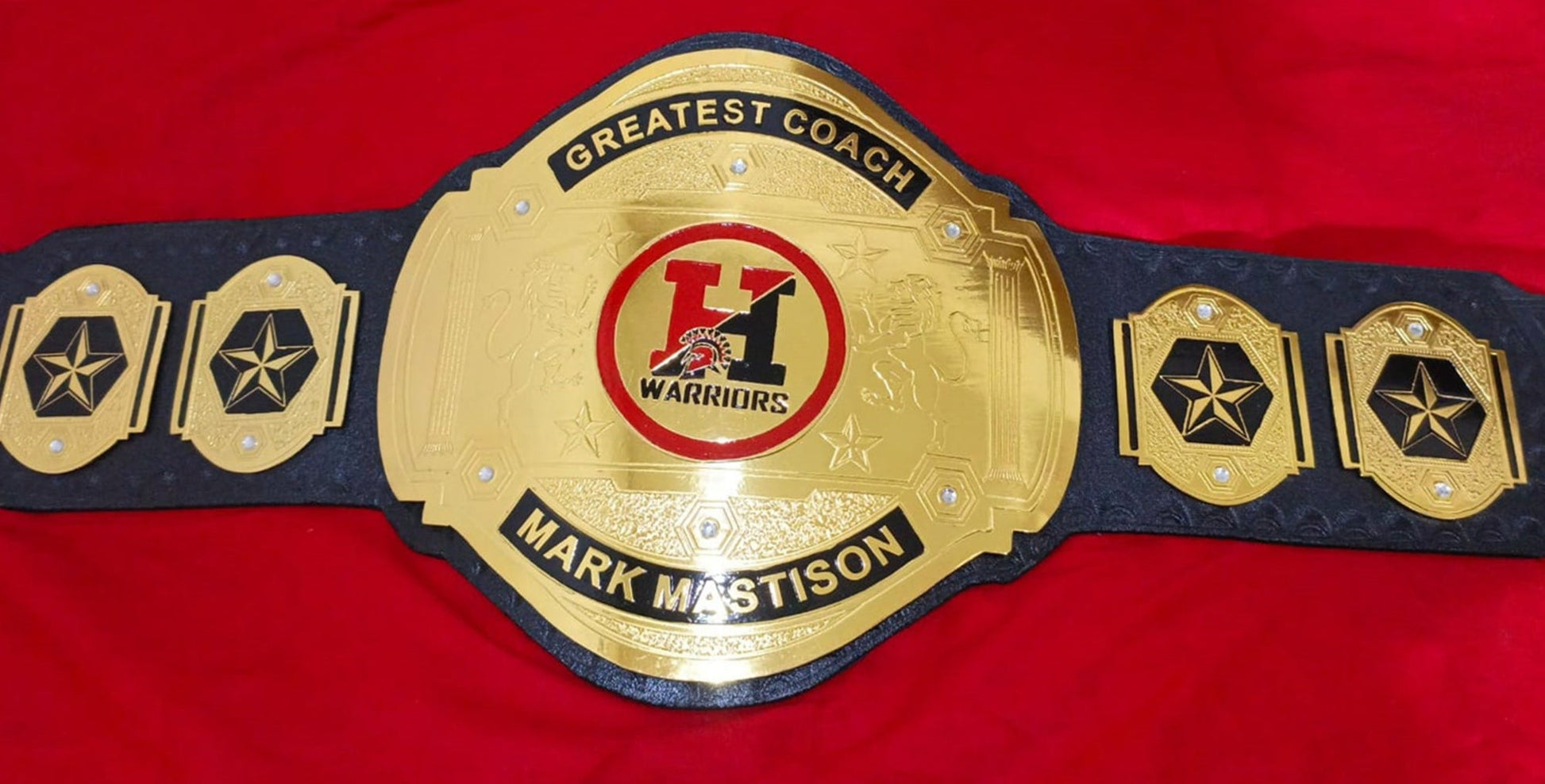 Custom Name and H Warriors Logo Wrestling Championship Belt poshleathers-14b7