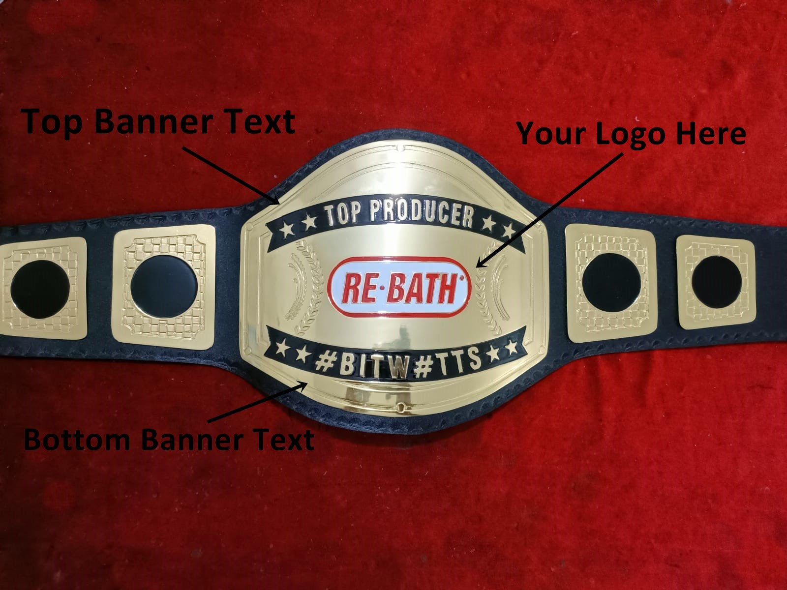 Custom Name and RE BATH Logo Wrestling Championship Belt - Customize Wrestling Belts