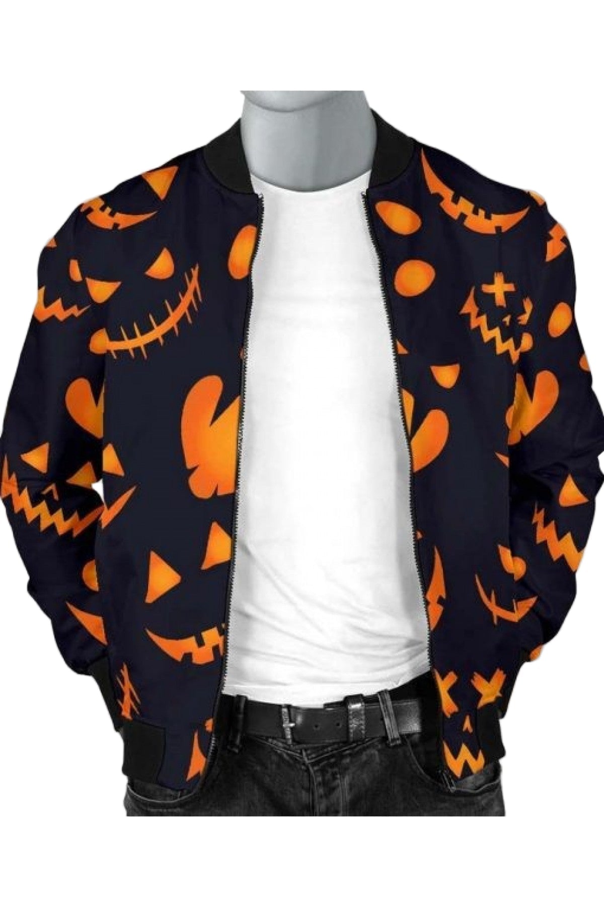 Halloween Pumpkins Pattern Black Jacket – Spooky Seasonal Streetwear Ex Race Gear