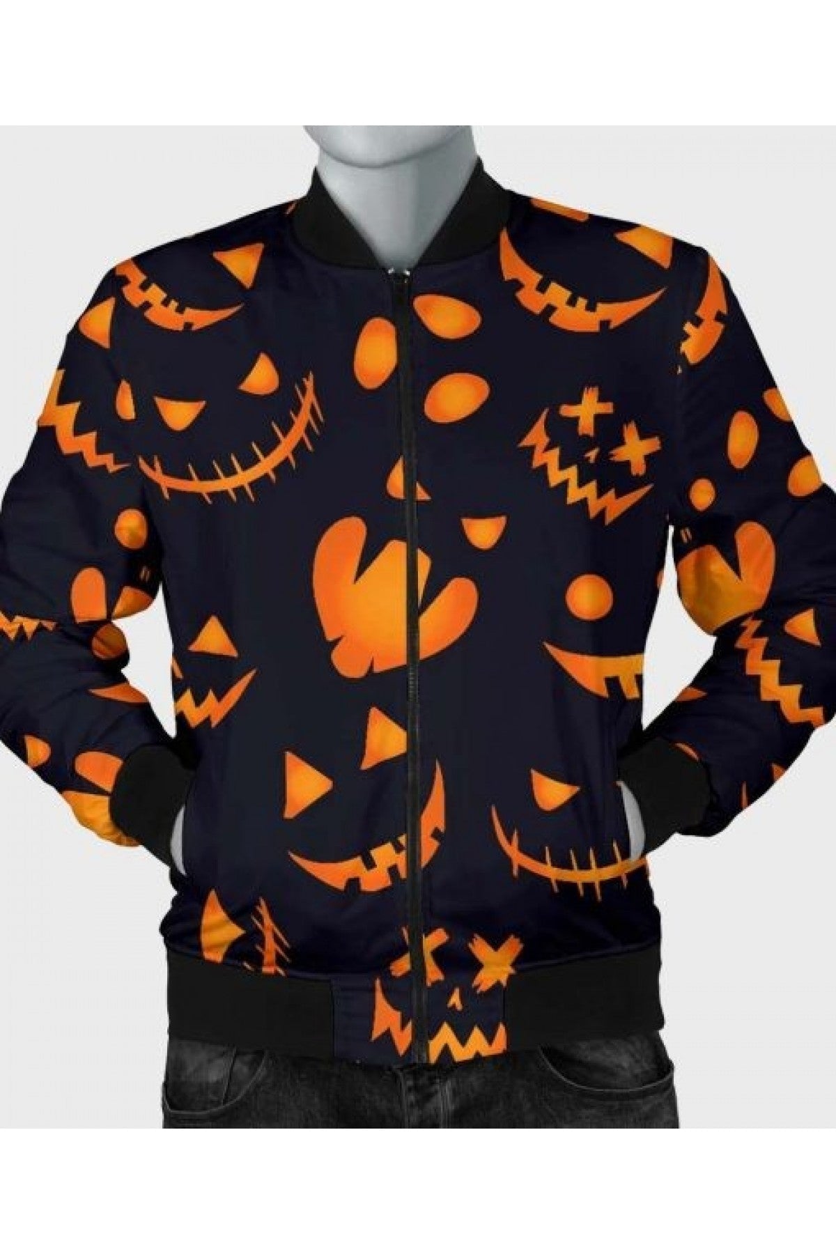 Halloween Pumpkins Pattern Black Jacket – Spooky Seasonal Streetwear Ex Race Gear