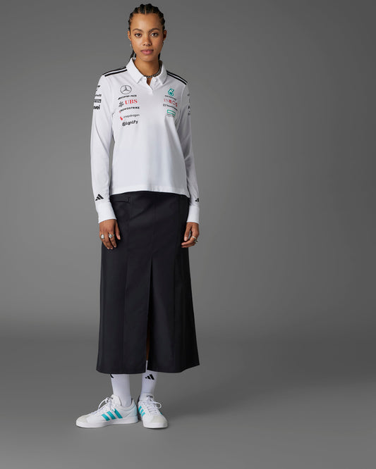 Womens 2025 Team Long Sleeve Polo White Mercedes-AMG PETRONAS F1 Team