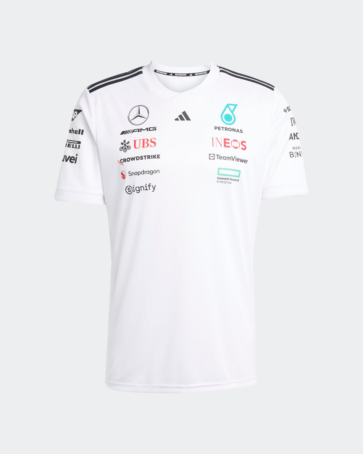 Mens 2025 Team Driver Tee White Mercedes-AMG PETRONAS F1 Team