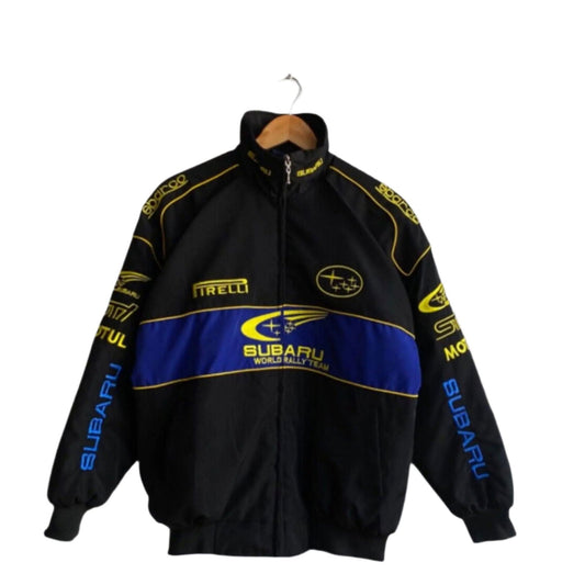 Subaru Rally Vintage Black Jacket | Classic Motorsport Apparel - Speedxcrafts